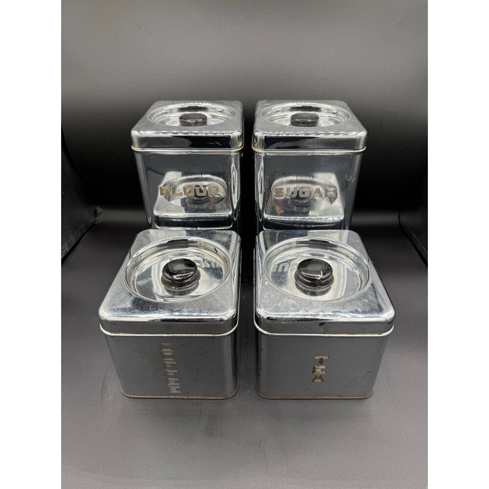 Vintage MCM Lincoln Beautyware Metal Kitchen Canister Set Four Piece